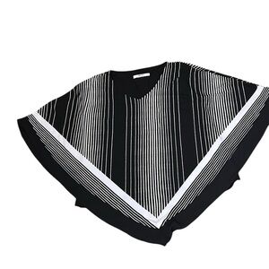 Cape,shawl,style blouse,attached tank underneath. Asymmetrical,striped,flare,OS